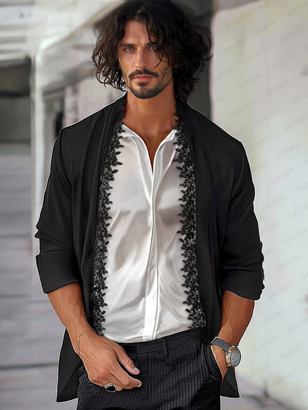 Stylish Lace Placket Detail Blazer Blazer coofandy Black M