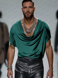 Cozy Satin Draped Neck Top T-Shirt coofandy Green M