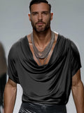 Cozy Satin Draped Neck Top T-Shirt coofandy
