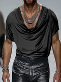 Cozy Satin Draped Neck Top T-Shirt coofandy