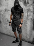 Stylish Street Hooded Shorts Set Sets coofandy Black M