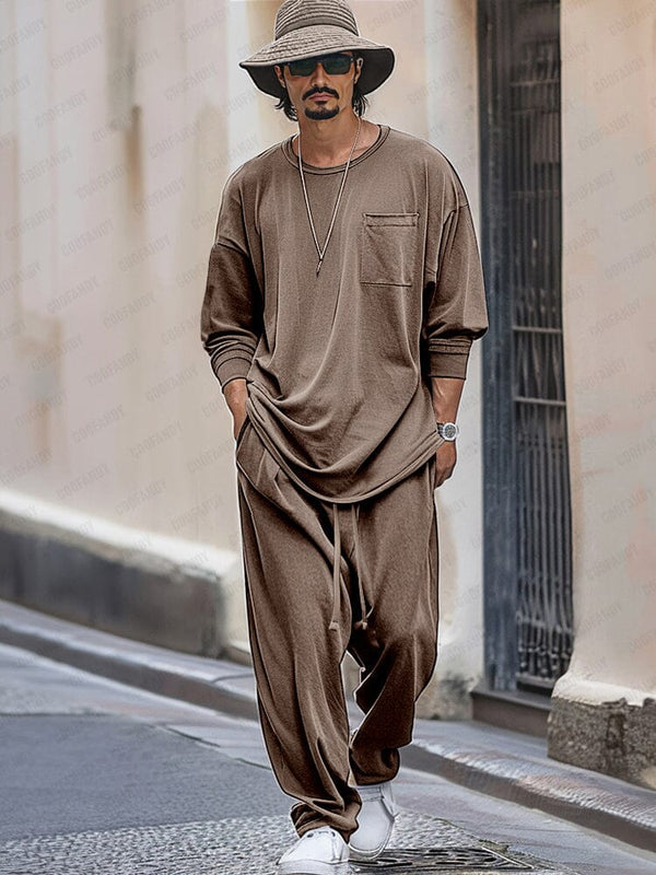 Simple Loose Fit 2-Piece Set Sets coofandy Brown M