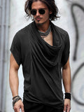 Casual Chic Drape Neck Top T-shirt coofandy Black M