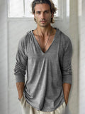 Comfy Hooded V-Neck Top T-shirt coofandy Gray M