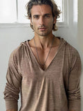 Comfy Hooded V-Neck Top T-shirt coofandy