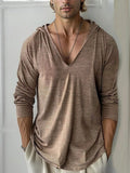 Comfy Hooded V-Neck Top T-shirt coofandy