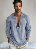 Minimalist Plain V-Neck Top T-shirt coofandy Blue M