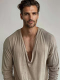 Minimalist Plain V-Neck Top T-shirt coofandy