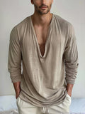 Minimalist Plain V-Neck Top T-shirt coofandy