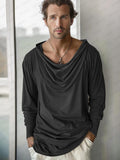 Relaxed Fit Drape Neck Top Shirts coofandy Black M