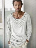 Relaxed Fit Drape Neck Top Shirts coofandy White M