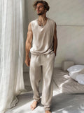 Cozy 100% Cotton Tank Top Set Sets coofandy Khaki M
