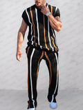 Trendy Stripes Openwork Knit Set Sets coofandy