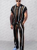 Trendy Stripes Openwork Knit Set Sets coofandy