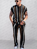 Trendy Stripes Openwork Knit Set Sets coofandy Black M