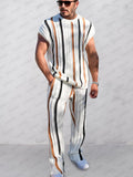 Trendy Stripes Openwork Knit Set Sets coofandy White M