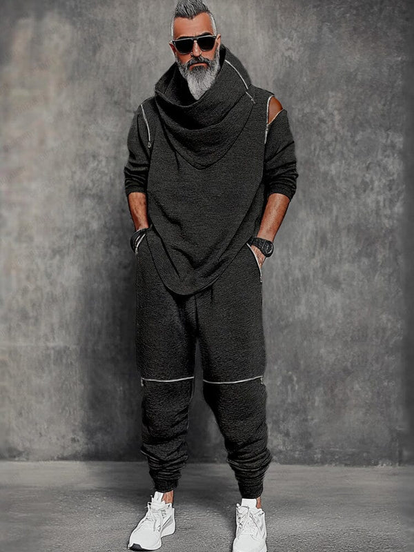 Unique Zipper Detail Jogger Set Sets coofandy Dark Flecking Gray M