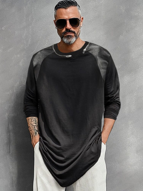 Unique Shoulder Design Cotton Top T-Shirt coofandy Black M