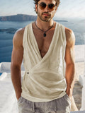 Minimalist Crossover Cotton Tank Top Tank Tops coofandy Khaki M