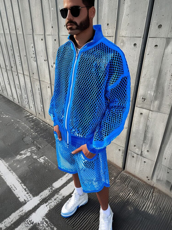 Stylish Hollow Mesh 2-Piece Set Sets coofandy Blue M