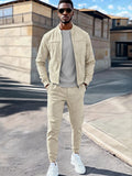 Athleisure Simple Jacket Pants Set Sets coofandy Beige M