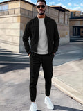 Athleisure Simple Jacket Pants Set Sets coofandy Black M