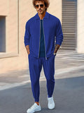Athleisure Soft Waffle Jacket Set Sets coofandy Blue M