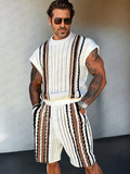 Trendy Stripe Color Block Knit Set Sets coofandy White M