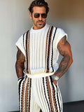 Trendy Stripe Color Block Knit Set Sets coofandy