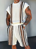 Trendy Stripe Color Block Knit Set Sets coofandy