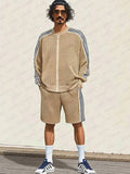 Breathable Mesh Knit Tracksuit Set Sets coofandy Khaki M