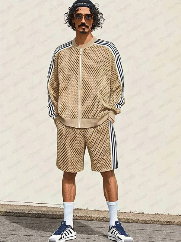 Breathable Mesh Knit Tracksuit Set Sets coofandy Khaki M