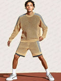 Perforated Knit Active Wear Set Sets coofandy Khaki M