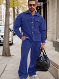 Casual Plaid 2-Piece Outfits Sets coofandy Blue M