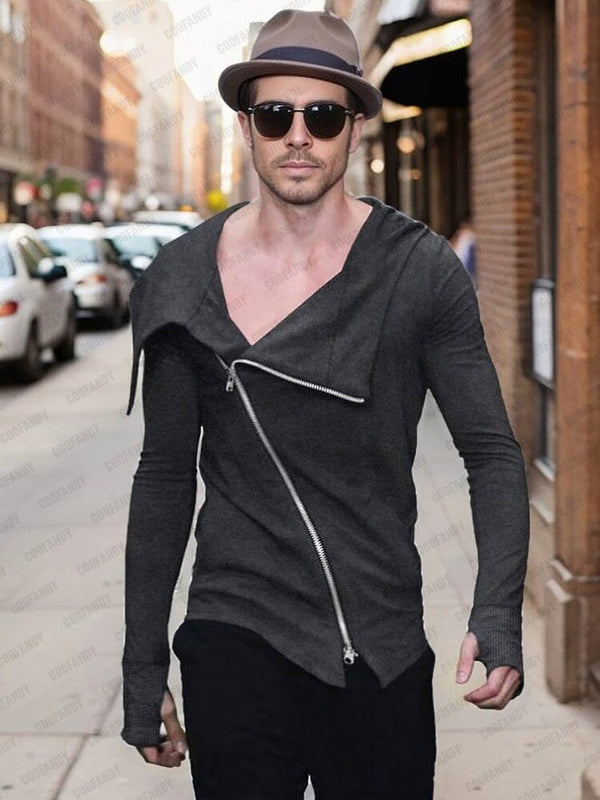 Stylish Slant Placket Full Sleeves Top Shirts coofandy Black M