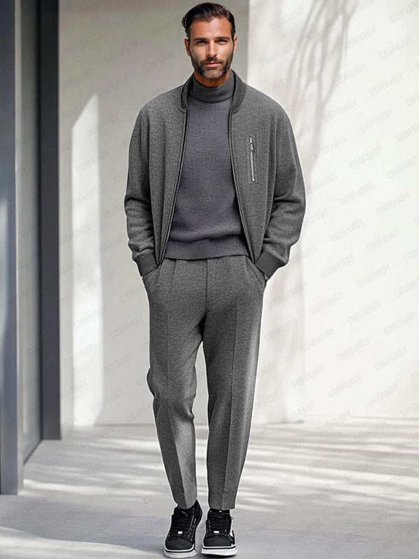 Minimalist Zippered Jacket Set Sets coofandy Gray M