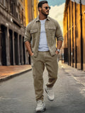 Urban Cargo Jacket Pants Set Sets coofandy Khaki M
