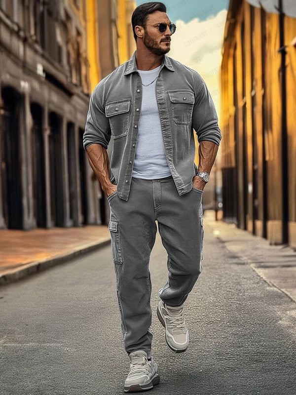 Urban Cargo Jacket Pants Set Sets coofandy Grey M