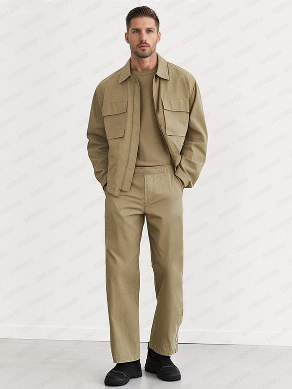 Leisure Cargo Jacket Set Sets coofandy Khaki M