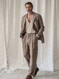 Effortless Cotton Linen Suit Set Sets coofandy Brown M