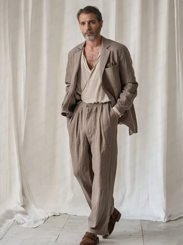 Effortless Cotton Linen Suit Set Sets coofandy Brown M