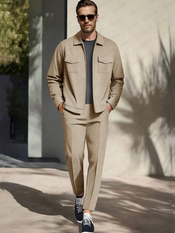 Casual Versatile Jacket Pants Outfits Sets coofandy Khaki M