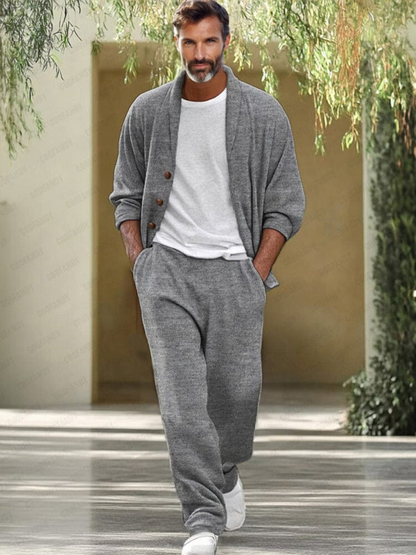 Luxe Simple Cardigan Pants Set Sets coofandy Grey M