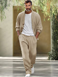Luxe Simple Cardigan Pants Set Sets coofandy Khaki M