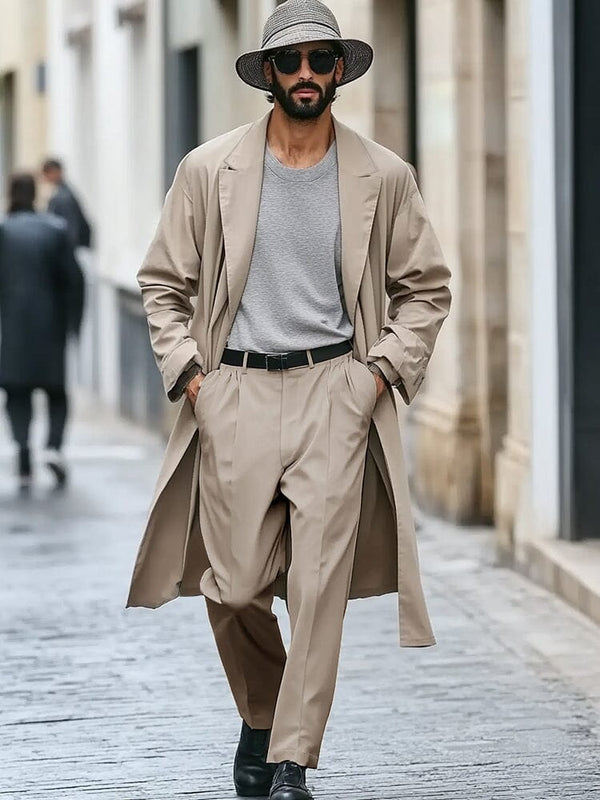 Classic Trench Coat Pants Set Sets coofandy Khaki M