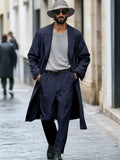 Classic Trench Coat Pants Set Sets coofandy Navy Blue M
