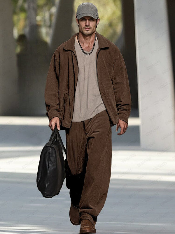 Leisure Relaxed Twill Matching Sets Sets coofandy Brown M