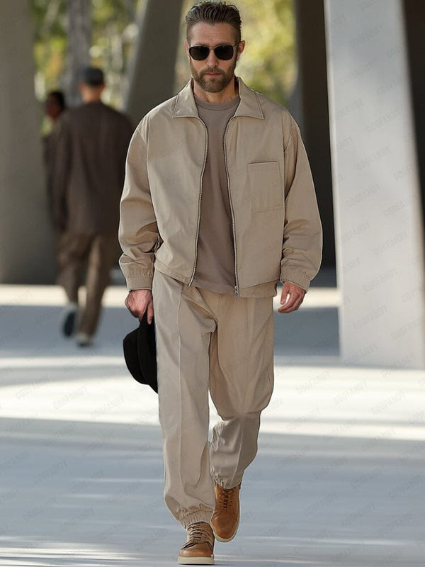 Casual Outdoor Jacket Trousers Set Sets coofandy Khaki M