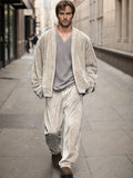Luxe Soft Velvet Jacket Set Sets coofandy Khaki M
