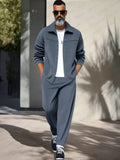 Leisure Suede 2-Piece Outfits Sets coofandy Blue M